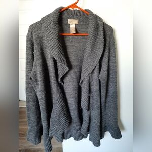 Miss Tina Cozy Gray Ruffle Women's Sweater XL